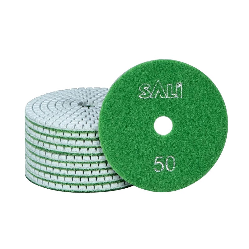 SALI 10 Pack Diamond Polishing Pads 4 Inch Wet Granite Stone Polish Pad Kit for Drill, Grinder, Polisher Polishing Pad for Concrete Marble Stone Countertop Quartz 50 Grit - Image 1